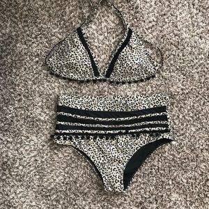 high waisted Pom Pom leopard swimsuit